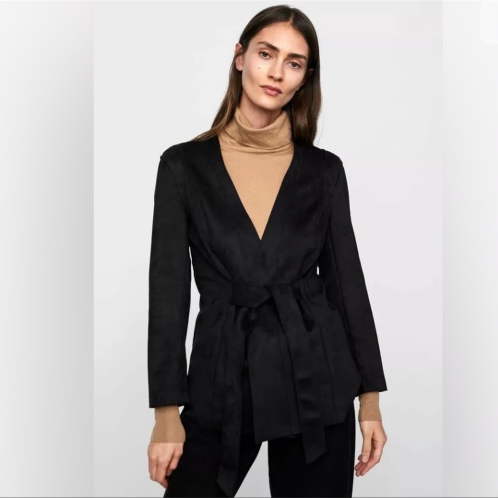 Zara Black Faux Suede Tie Jacket